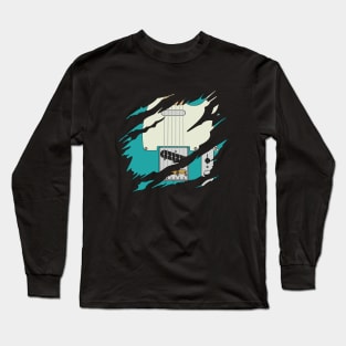 Ripped Electric Guitar T-Style Teal Color Long Sleeve T-Shirt